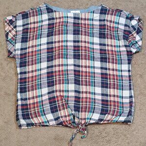 L.L. Bean Signature/Linen Tie Front Blouse/Womens Medium/Red Plaid Lightweight